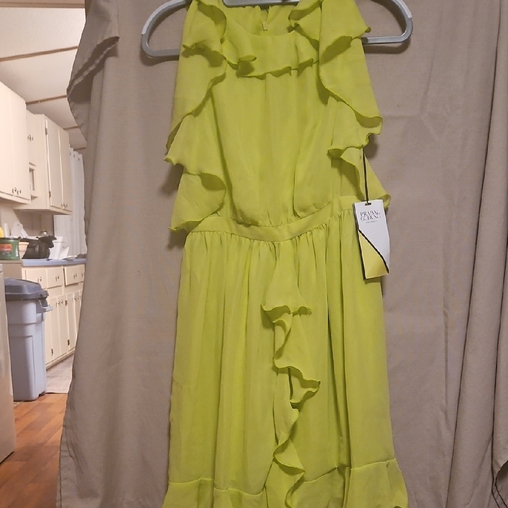 Zara Green Asymmetrical Ruffled Sundress